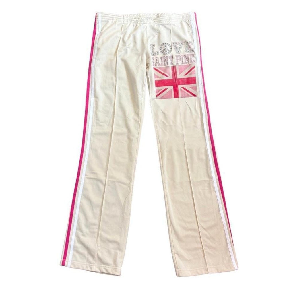 Poof! Vintage Y2K Cream Union Jack Love Track Pants Small